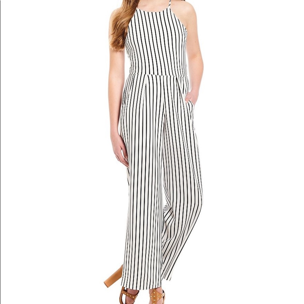 Striped Halter-Neck Culotte Jumpsuit/Romper